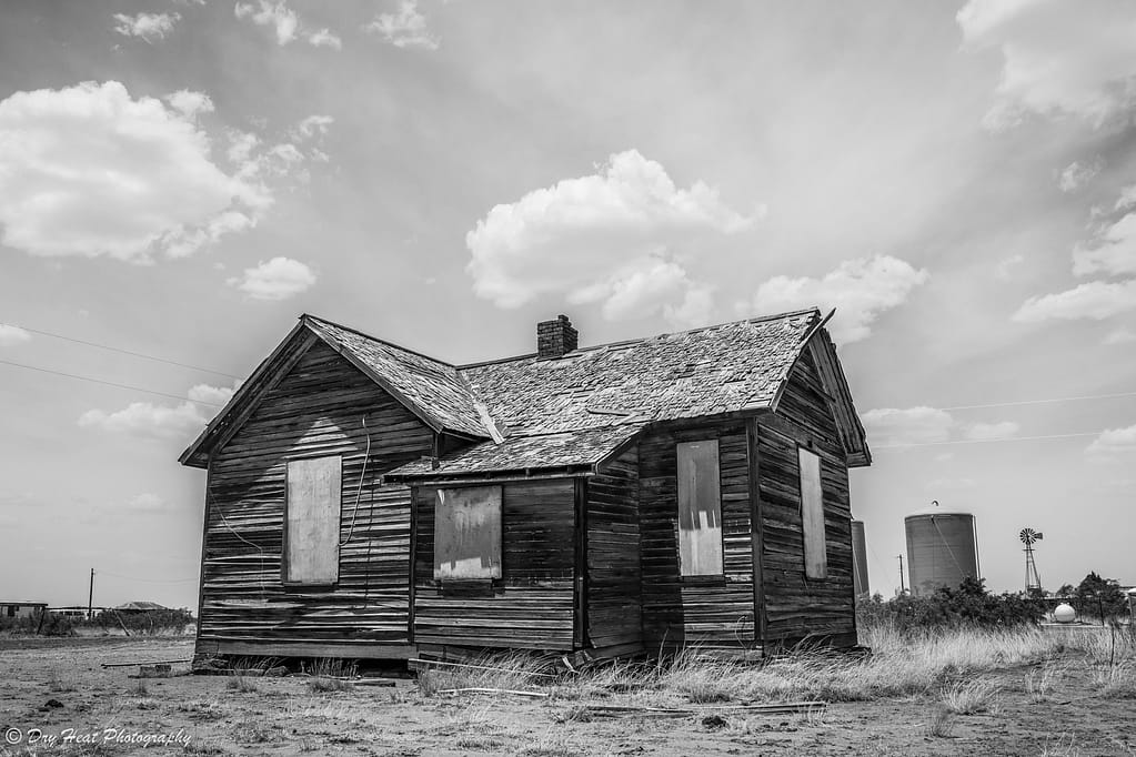 Abandoned building in the Route 66 ghost town of Newkirk, New Mexico.
