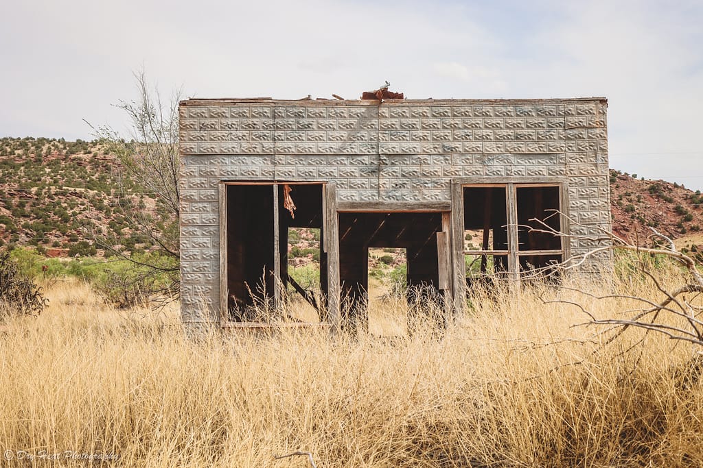 The Hawkins Building in the Route 66 ghost town of Cuervo, New Mexico.