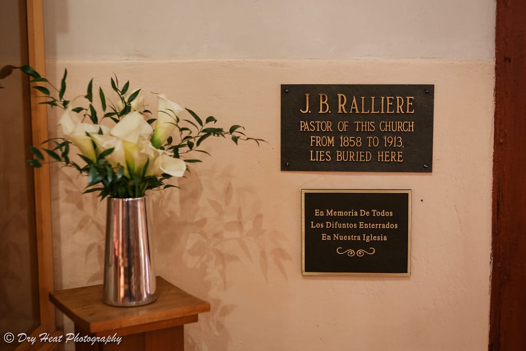 Grave site of J.B. Ralliere inside the Immaculate Conception Church in Tome, New Mexico.