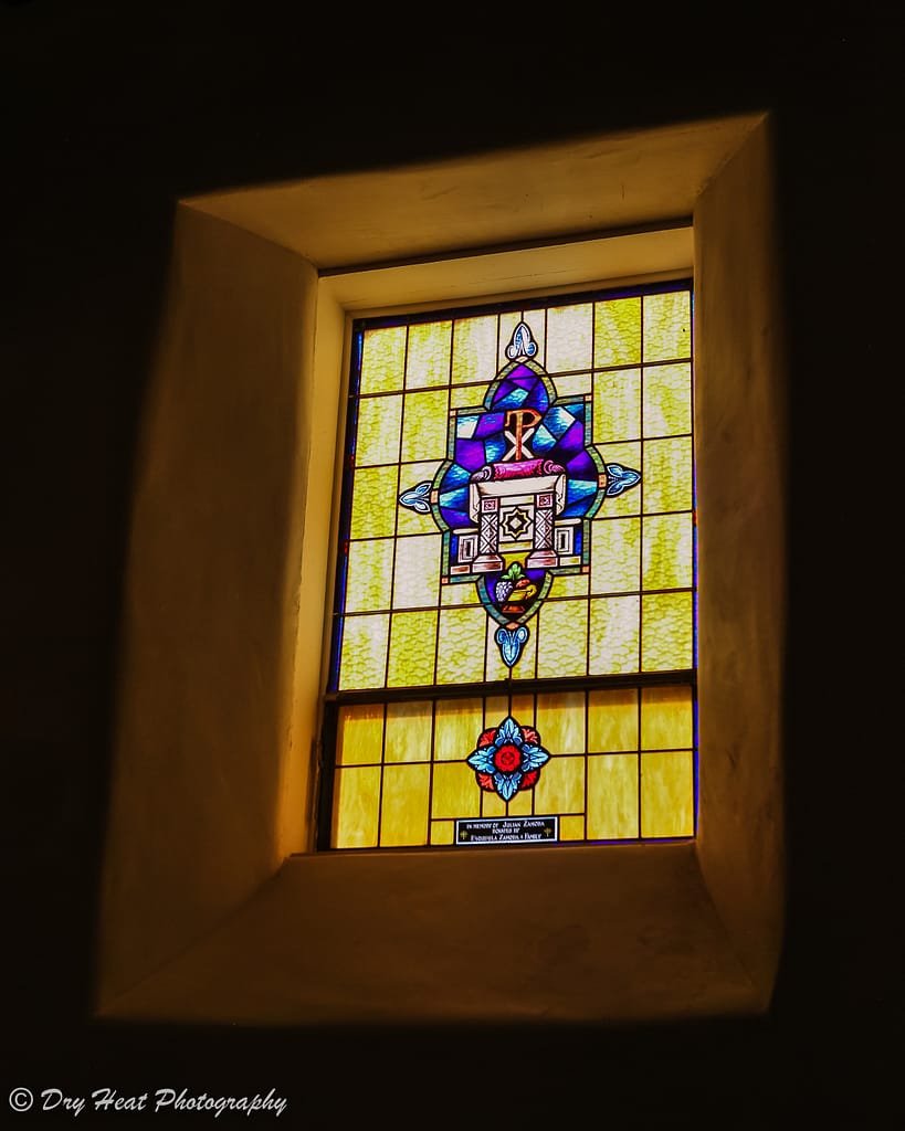 Stained glass window in the Immaculate Conception Catholic Church in Tome, New Mexico.